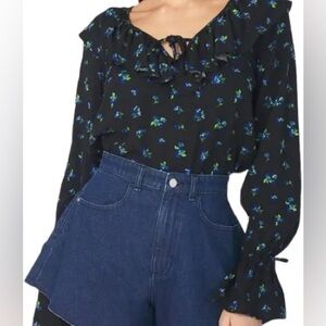 WeWoreWhat Ditsy Floral Long Sleeve Farmhouse Doll Top Keyhole + Frills NWT XS